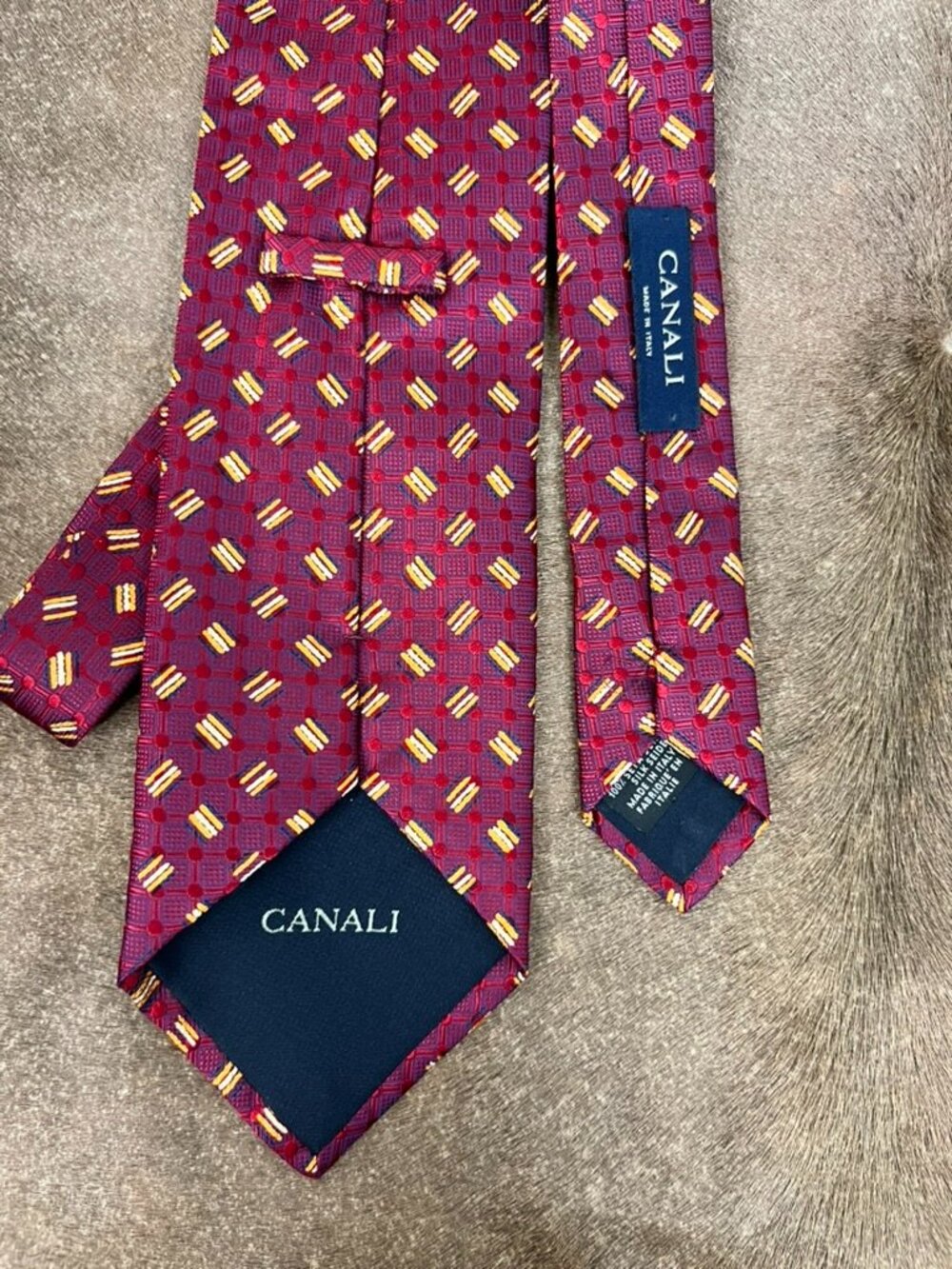 Canali Geometric Lines Abstract Silk Tie Made in Italy - Picture 4 of 4